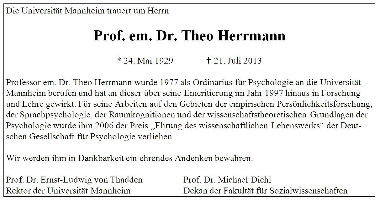 Todesanzeige Prof. Theo Herrmann